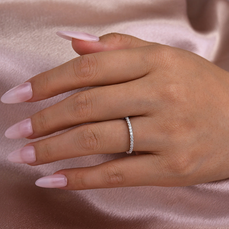 Dainty Moissanite Wedding Band - Half Eternity Ring for Women