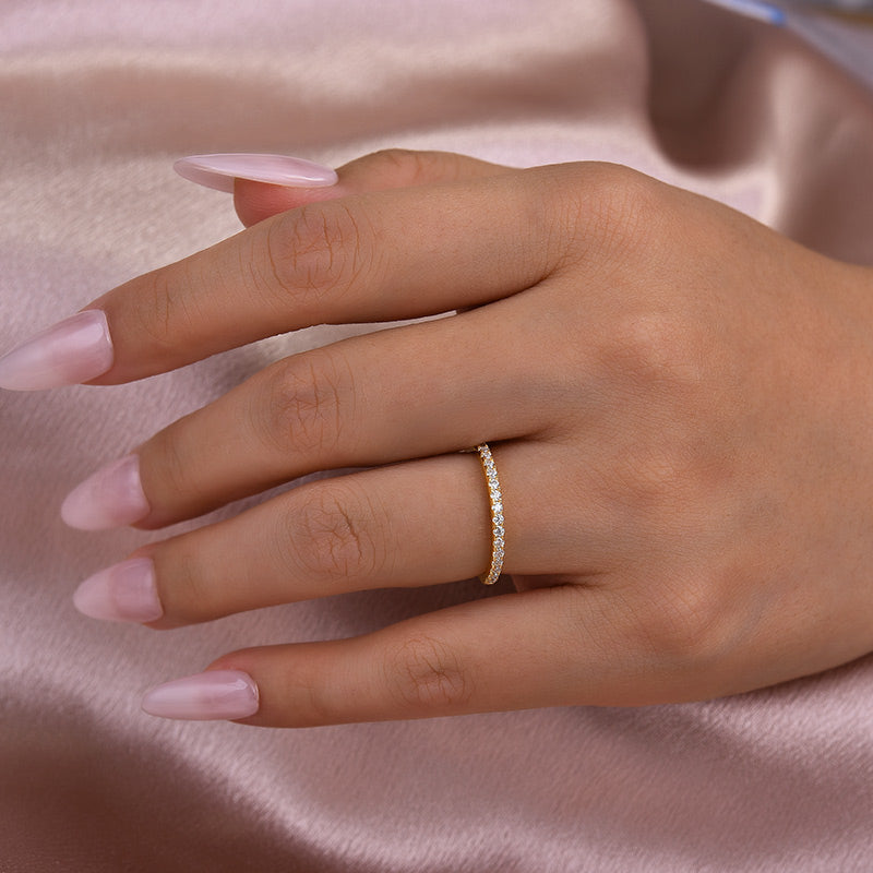 Dainty Moissanite Wedding Band - Half Eternity Ring for Women