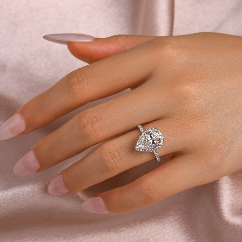 3.0ct Pear Moissanite Ring – 925 Silver White Gold Plated