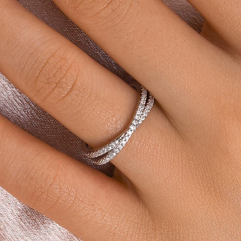 2Ct Criss Cross Moissanite Band - Diamond Accented White Gold