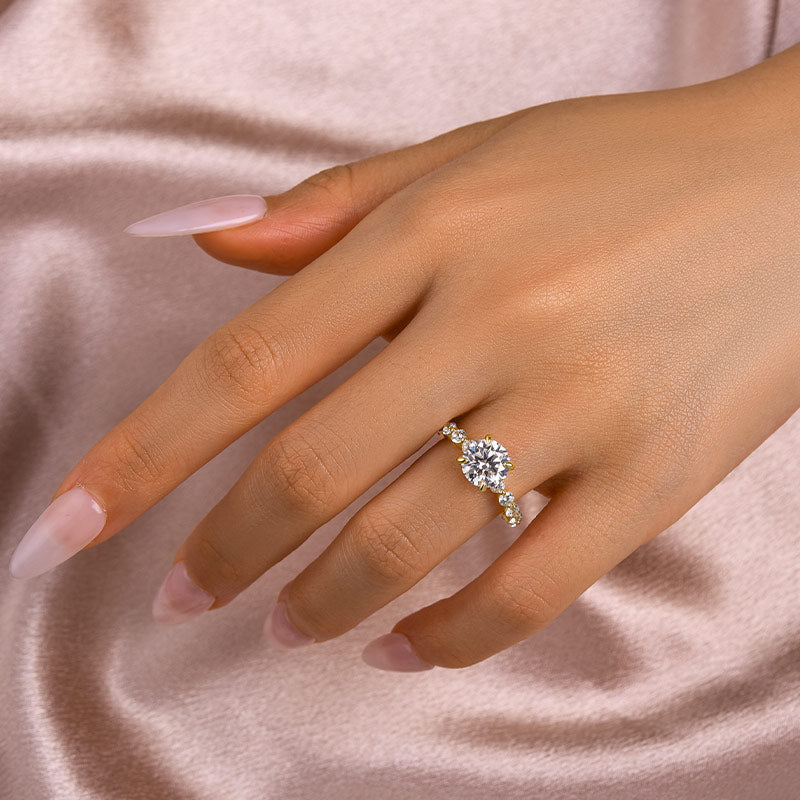 2.0Ct Round Moissanite Ring - White/Yellow Gold Plated 925 Silver