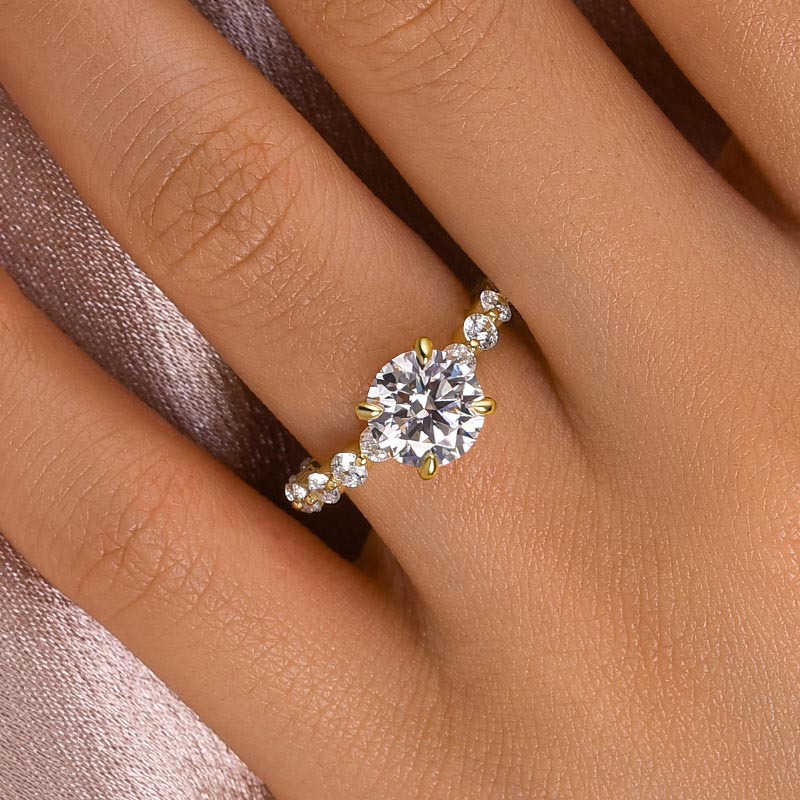 2.0Ct Round Moissanite Ring - White/Yellow Gold Plated 925 Silver