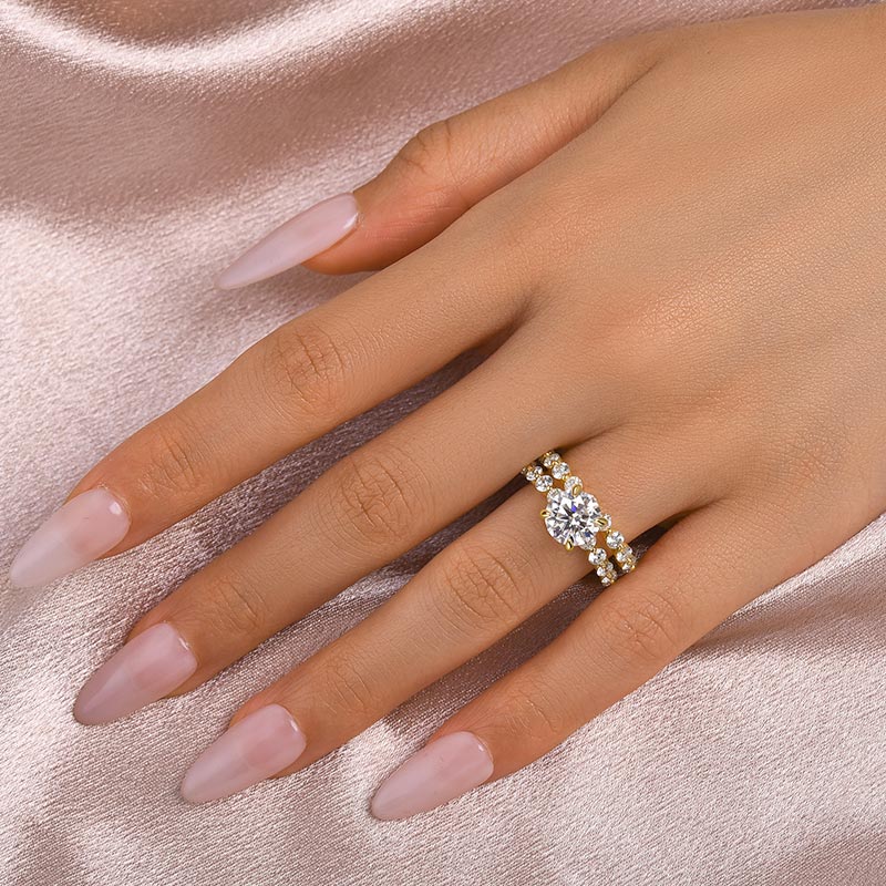 2.0Ct Moissanite Ring with 1.5Ct Side Stones - White/Yellow Gold