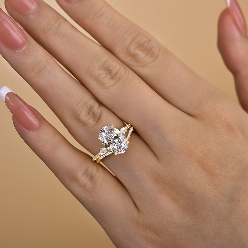 4.0Ct Oval Cut Diamond Ring Set - 925 Silver Yellow Gold Plated