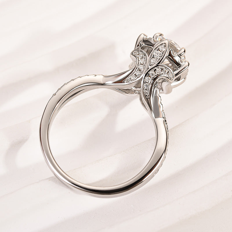 1Ct Halo Moissanite Ring - 18K White Gold