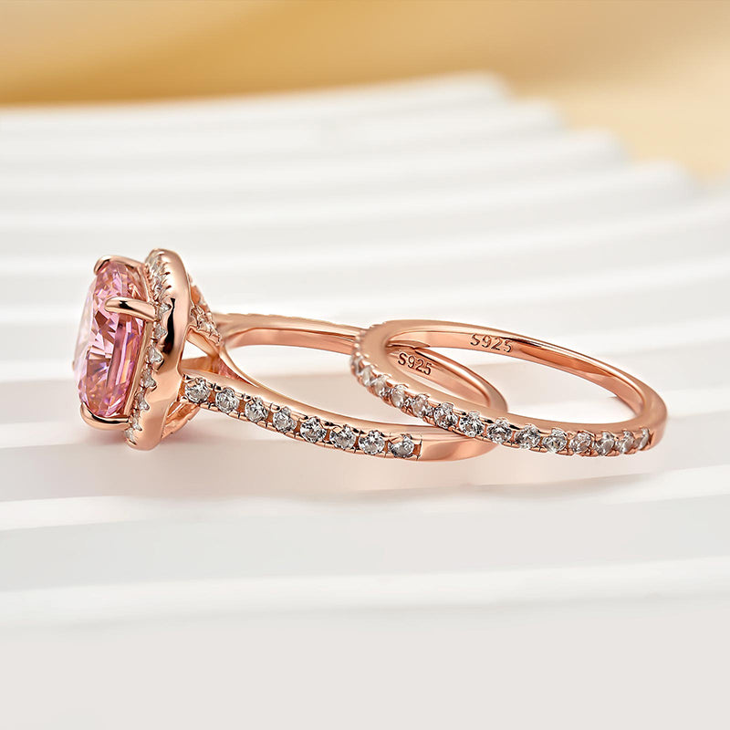925 Silver Rose Gold Plated Morganite & Diamond Bridal Ring Set