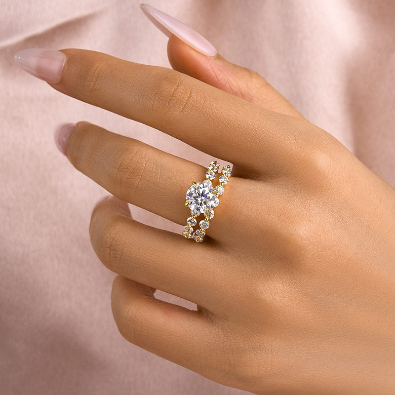 2.0Ct Moissanite Ring with 1.5Ct Side Stones - White/Yellow Gold