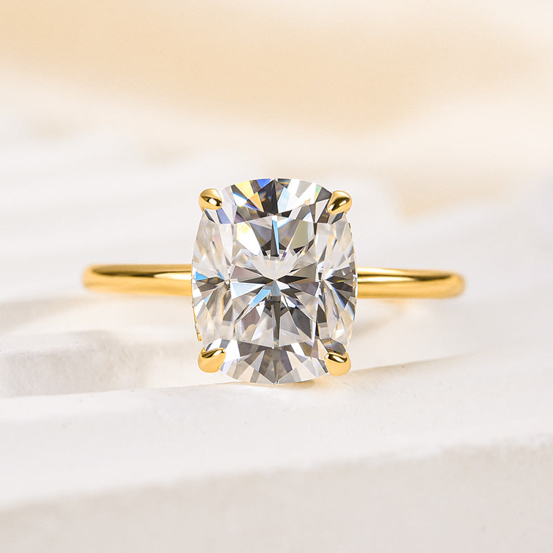 4Ct Cushion Moissanite Ring - 4-Prong Gold