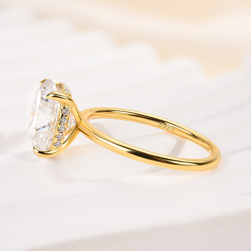 4Ct Cushion Moissanite Ring - 4-Prong Gold