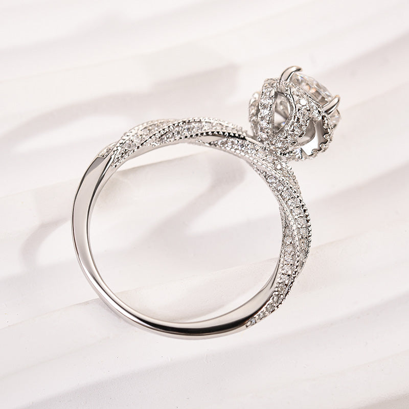 Floral 1.0Ct Moissanite Engagement Ring in White Gold