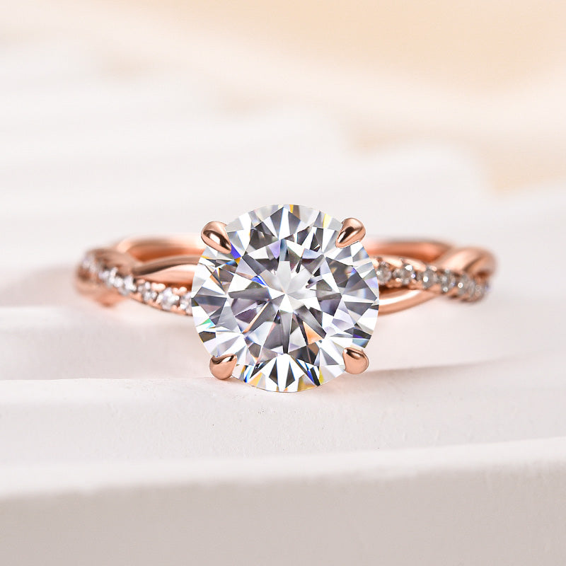 2.0ct Twisted Round Cut Ring - Tri-Gold Options