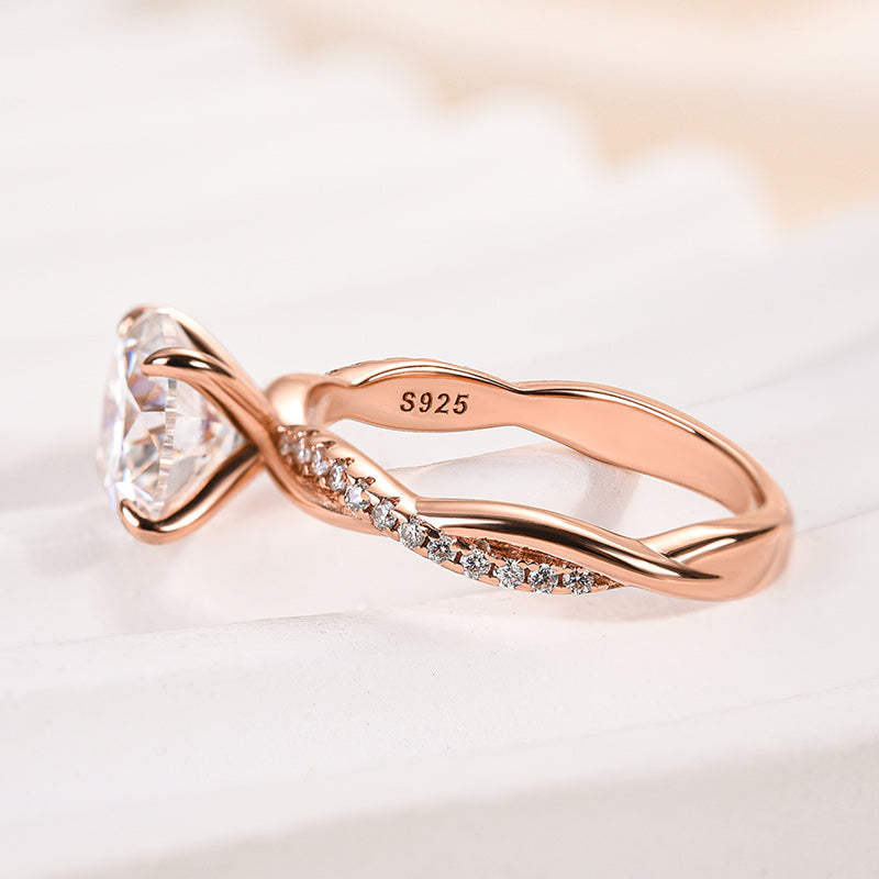 2.0ct Twisted Round Cut Ring - Tri-Gold Options