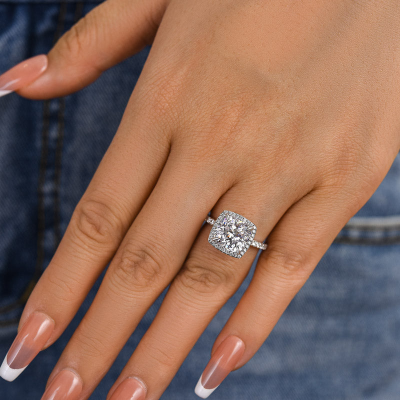 3.5Ct Cushion Cut Simulated Diamond Ring Set, White Gold Plated Sterling Silver