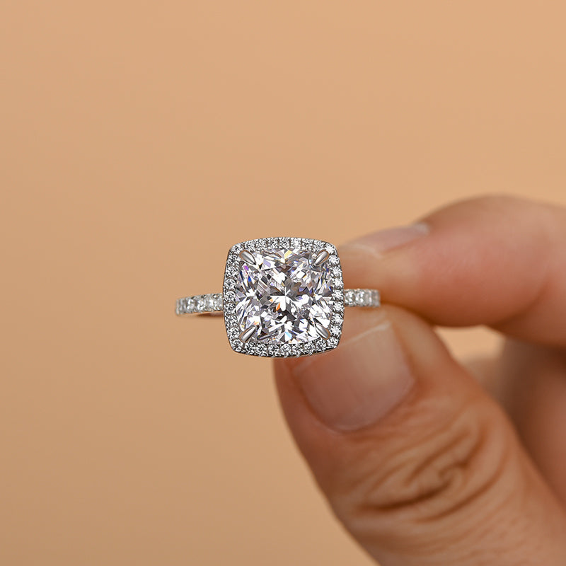 3.5Ct Cushion Cut Simulated Diamond Ring Set, White Gold Plated Sterling Silver