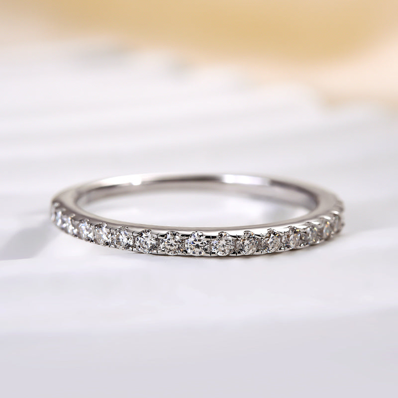Dainty Moissanite Wedding Band - Half Eternity Ring for Women