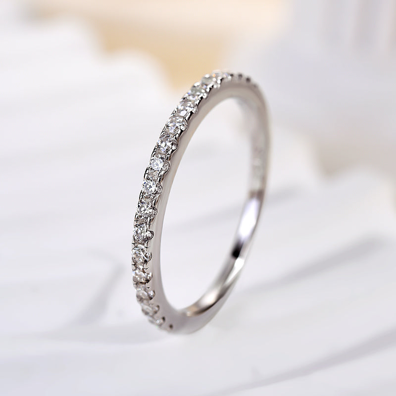 Dainty Moissanite Wedding Band - Half Eternity Ring for Women
