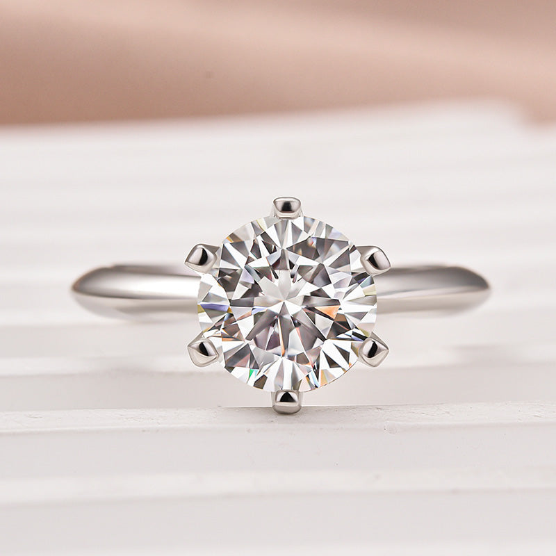 2Ct Classic Round Moissanite Ring - 18K White Gold