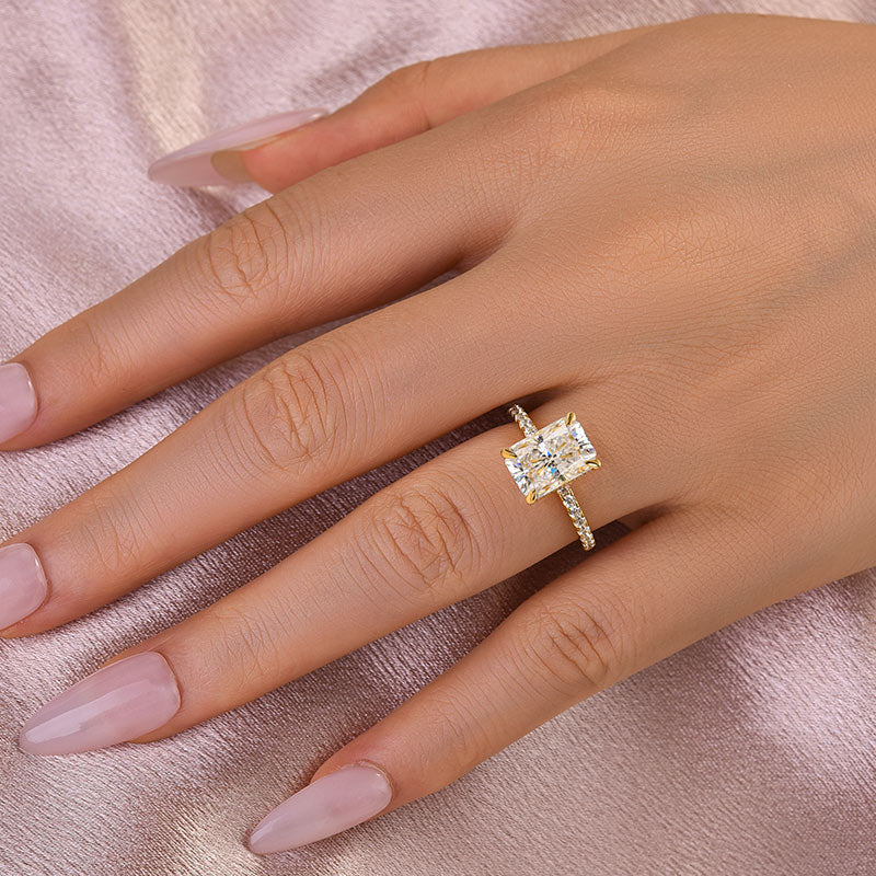 3.5ct Radiant Moissanite Ring – 925 Silver White/Yellow/Rose Gold