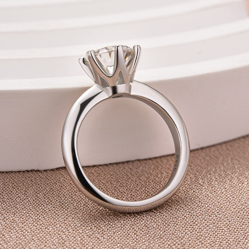 2Ct Classic Round Moissanite Ring - 18K White Gold