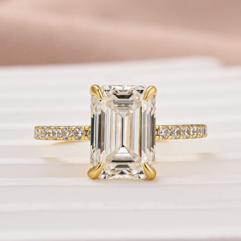 3.5Ct Emerald Cut Moissanite Ring – 925 Silver, White/Yellow Gold Plated