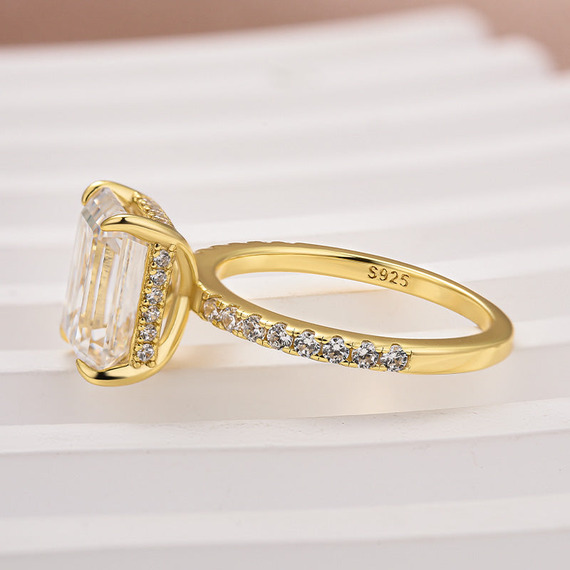 3.5Ct Emerald Cut Moissanite Ring – 925 Silver, White/Yellow Gold Plated