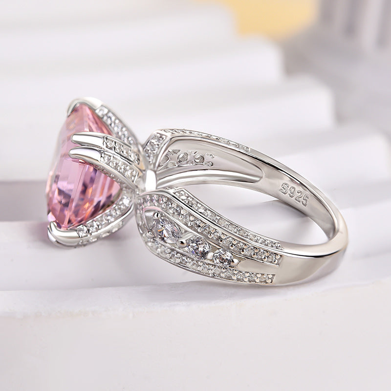 6.0Ct Asscher Cut Morganite & Diamond Halo Ring