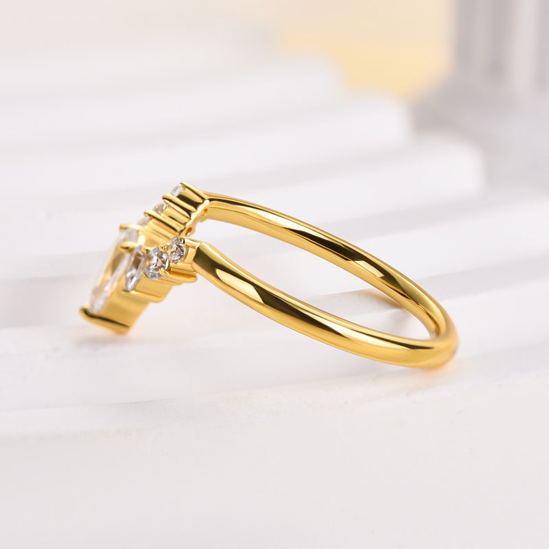 Aurogem 925 Silver Gold Plated Pear & Round Cut Diamond Band