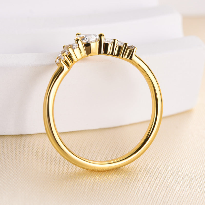Aurogem 925 Silver Gold Plated Pear & Round Cut Diamond Band