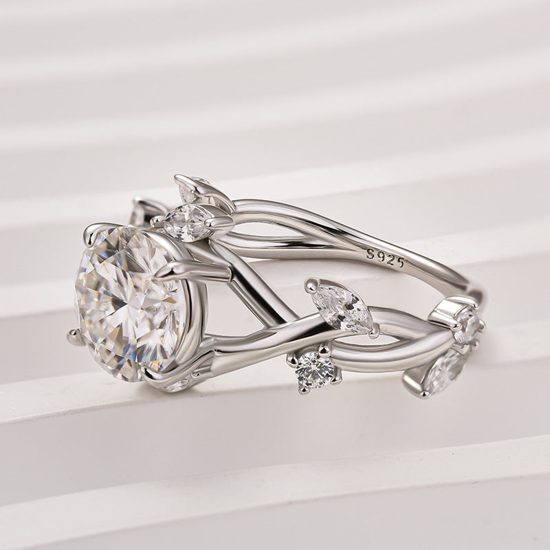 2Ct Vintage Vine Moissanite Ring - Bridal Set