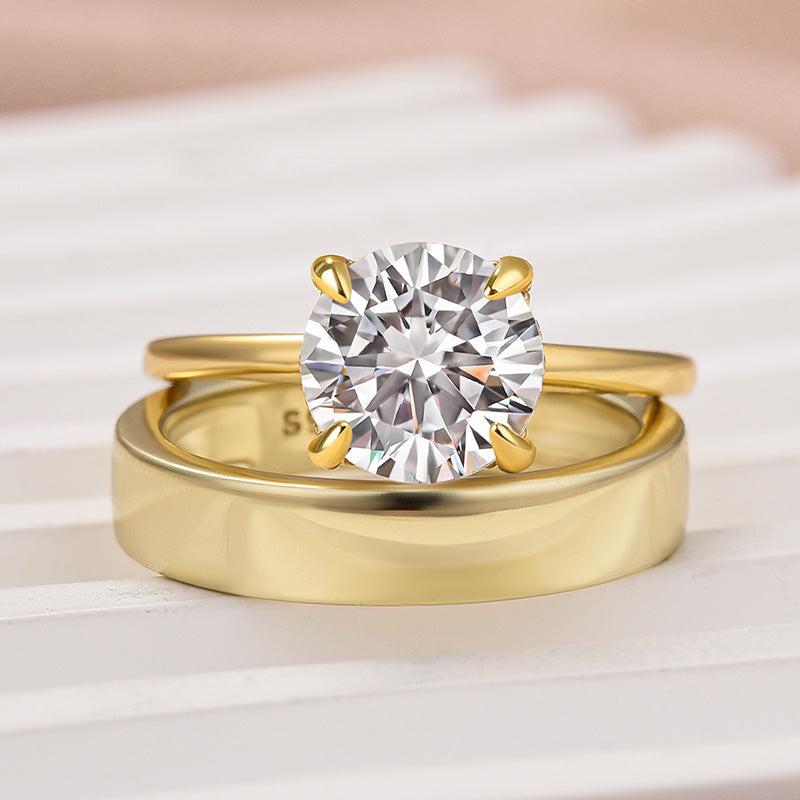 2.0CT Round Cut Moissanite Wedding Ring Set – 925 Silver 18K Yellow Gold