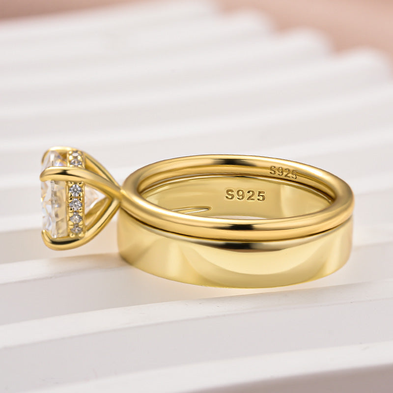 2.0CT Round Cut Moissanite Wedding Ring Set – 925 Silver 18K Yellow Gold