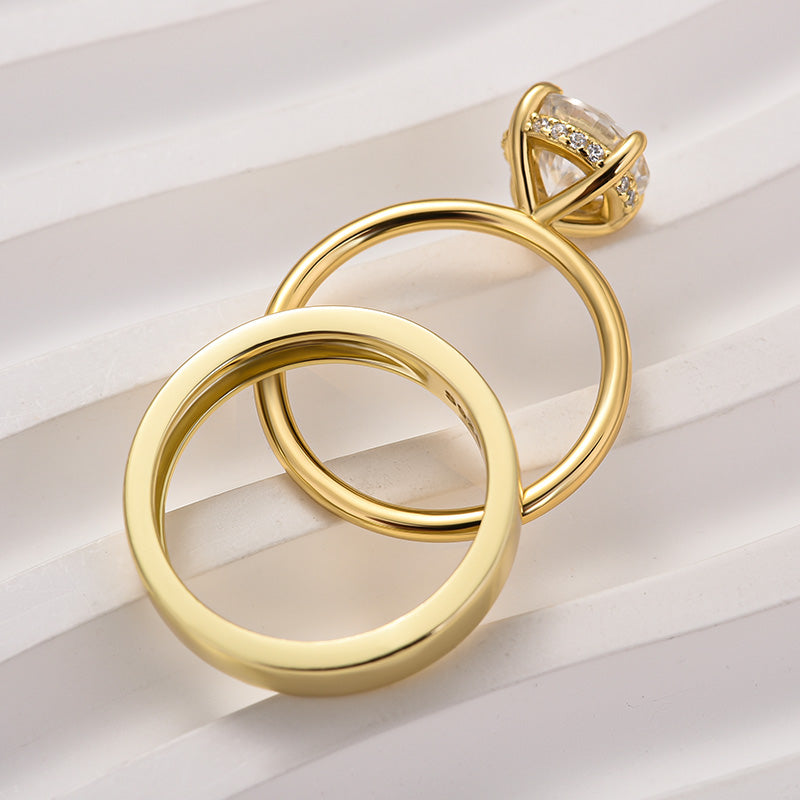 2.0CT Round Cut Moissanite Wedding Ring Set – 925 Silver 18K Yellow Gold