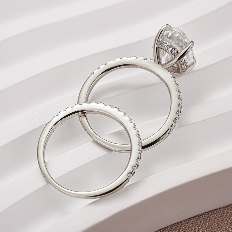 4Ct Oval Moissanite Ring Set - Platinum Plated Two-Tone