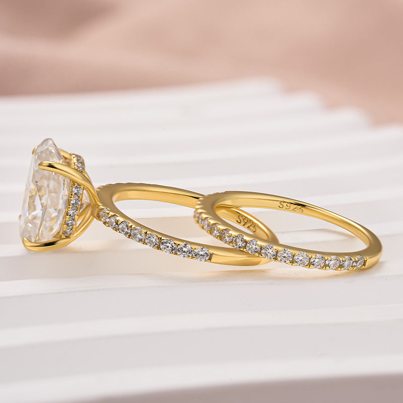 4Ct Oval Moissanite Ring Set - Platinum Plated Two-Tone