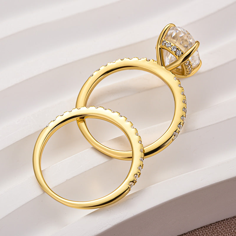 4Ct Oval Moissanite Ring Set - Platinum Plated Two-Tone
