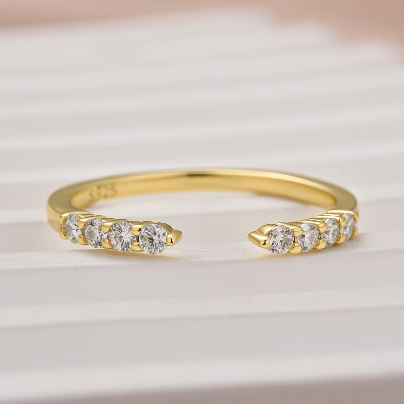 Dainty Open Moissanite Wedding Band – 925 Silver Gold Plated