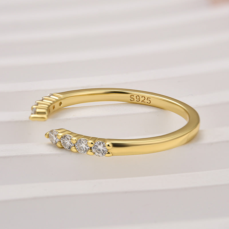 Dainty Open Moissanite Wedding Band – 925 Silver Gold Plated