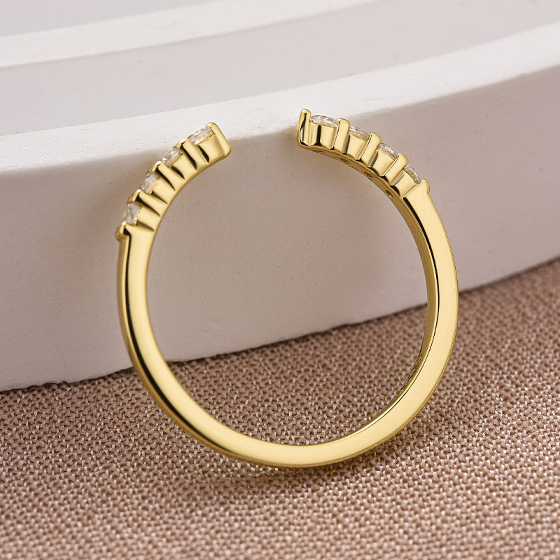 Dainty Open Moissanite Wedding Band – 925 Silver Gold Plated