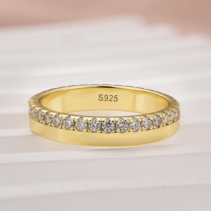 18K Yellow Gold Moissanite Wedding Band - 0.5ct Round Half Eternity Ring