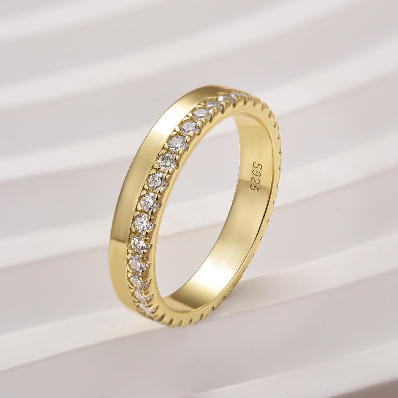 18K Yellow Gold Moissanite Wedding Band - 0.5ct Round Half Eternity Ring