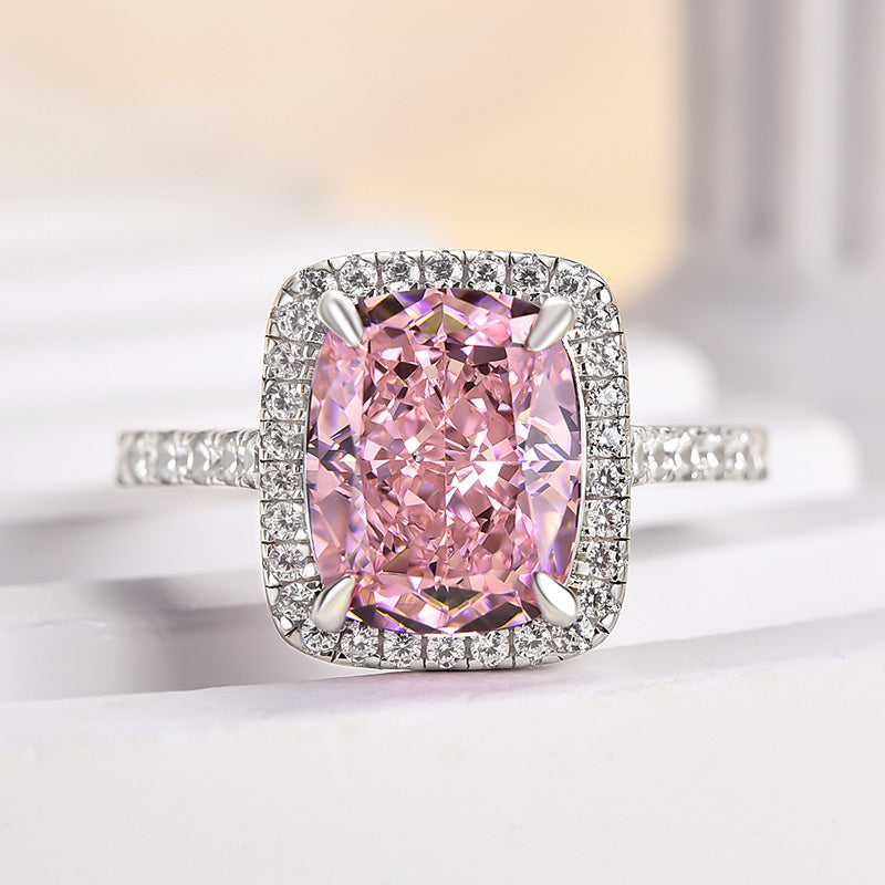 4.0Ct Cushion Cut Pink Sapphire Halo Ring