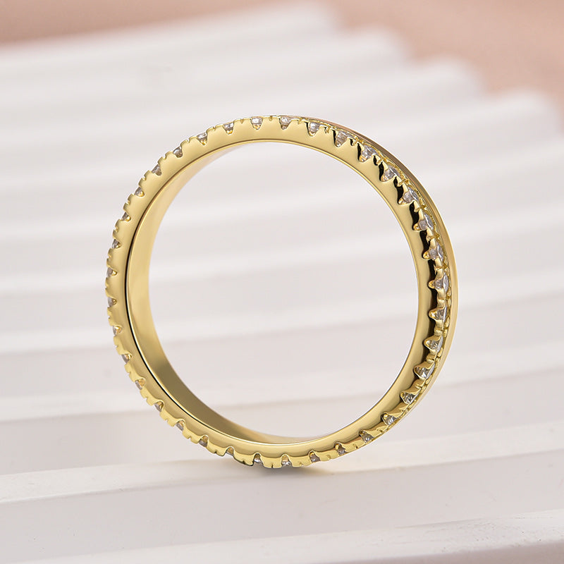 18K Yellow Gold Moissanite Wedding Band - 0.5ct Round Half Eternity Ring