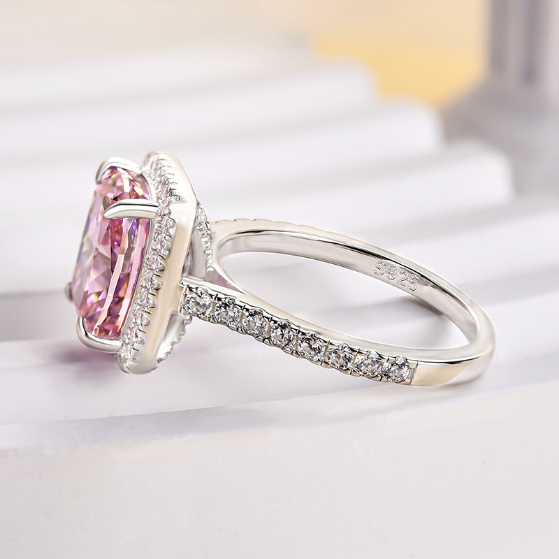 4.0Ct Cushion Cut Pink Sapphire Halo Ring