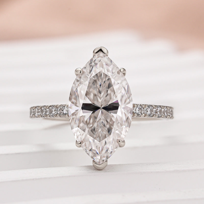 4.0CT Marquise Moissanite Ring – 925 Silver 18K Gold Plated