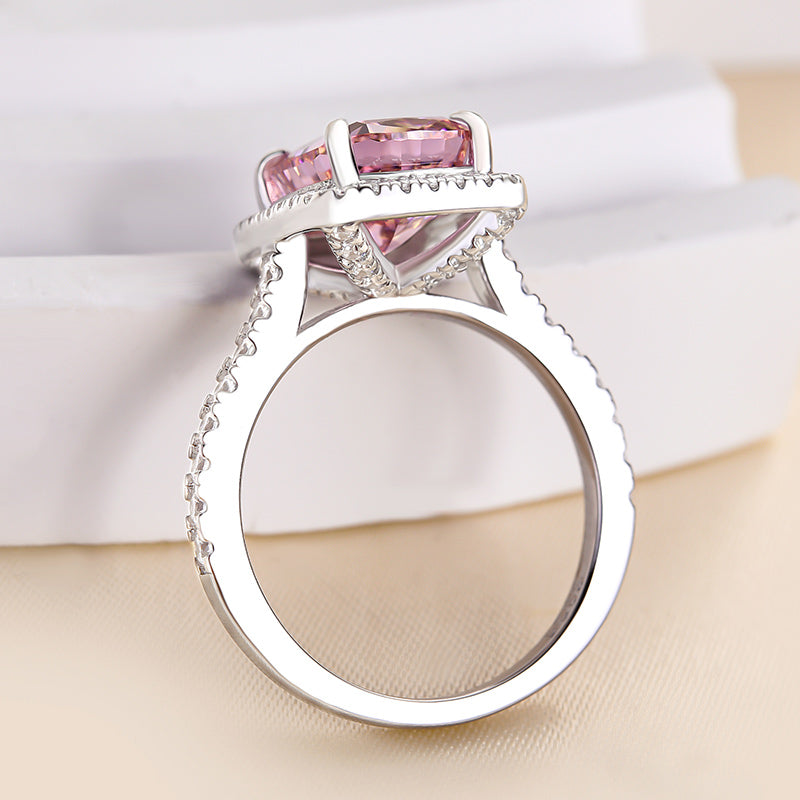 4.0Ct Cushion Cut Pink Sapphire Halo Ring