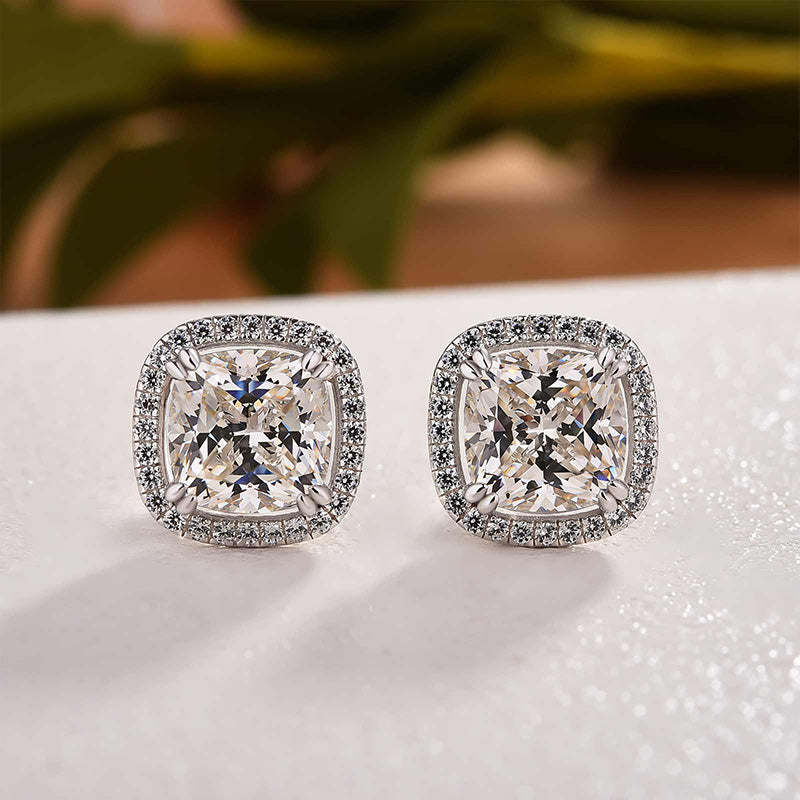Eternal Love 18K White Gold Plated Cushion Cut Diamond Earrings