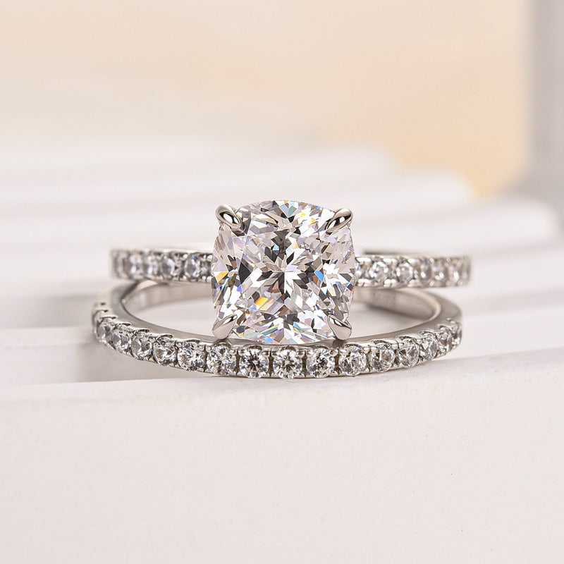 Tri-Tone Cushion Cut Wedding Set (2.0ct) - Silver