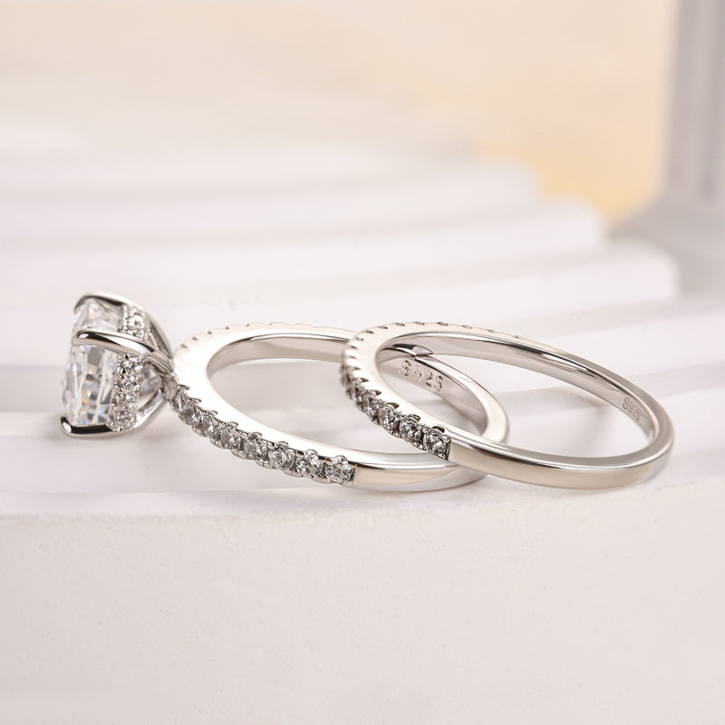 Tri-Tone Cushion Cut Wedding Set (2.0ct) - Silver