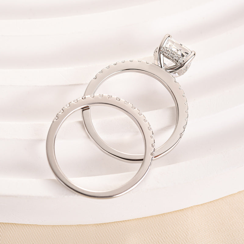 Tri-Tone Cushion Cut Wedding Set (2.0ct) - Silver