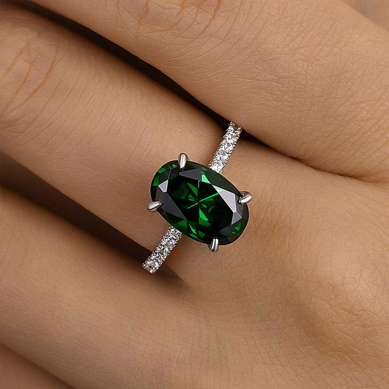 Classic 4.0ct Oval Emerald Green Diamond Ring - 18K Gold Plated
